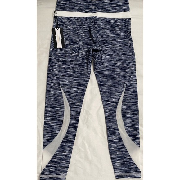 Lanston Sport Leggings Small Cropped Navy White Heather Stripe Mesh Calf NWT - Picture 4 of 12